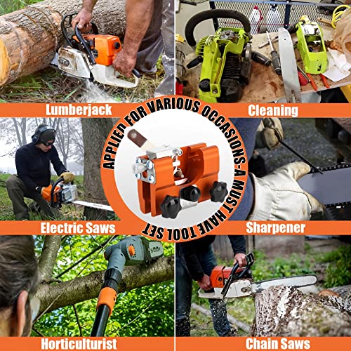 WuKXLinLL Chainsaw Sharpener,Hand-Cranked Chainsaw Chain Sharpening Jig Kit,with 3 Grinding Rod and Cleaning Brush,Small Wrench, for 14"-20" Chain Saws and Electric Saws,for Lumberjack,Garden Worker