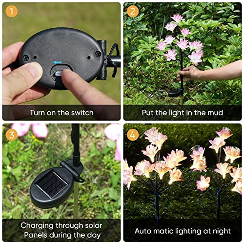 Berngi Solar Flowers Lights Solar Outdoor Lights Garden Decorative 4PACK,12LED Outdoor Lights Solar Powered Waterproof Landscape Lights Decorations for Yard Christmas Fairy Garden Decor