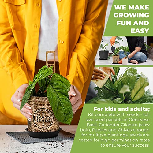 Herb Garden Kit Indoor - Non GMO, Heirloom Herb Seeds - Cilantro, Oregano, Parsley and Basil Seeds for Planting - Gardening Gifts - Made in USA (Herb Garden Kit Indoor)