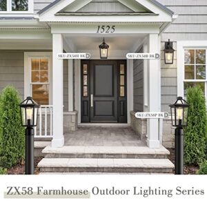 zeyu Farmhouse Outdoor Post Light Fixture, 13.4 Inch Column Lamp Post Lantern for Garden Patio House, Die-Cast Aluminum in Black Finish, Seeded Glass Shade, ZX58P BK