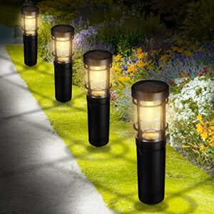 haaray solar pathway lights outdoor waterproof, solar powered landscape path lights with 2 brightness modes, auto on/off solar garden lights for yard, lawn, walkway, driveway, warm white, 4 pack