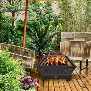 LDCHNH Outdoor Patio Wood Fire 4-Corner Pits 26 Inch Heater Stove with Flame-Retardant Spark Guard Black