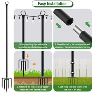 Aulimhti String Light Poles - 10Ft Metal Poles with Fork for Outdoor String Lights,2 Pack Light Poles Stand for Outside Garden,Patio,Wedding,Backyard,Deck,Party