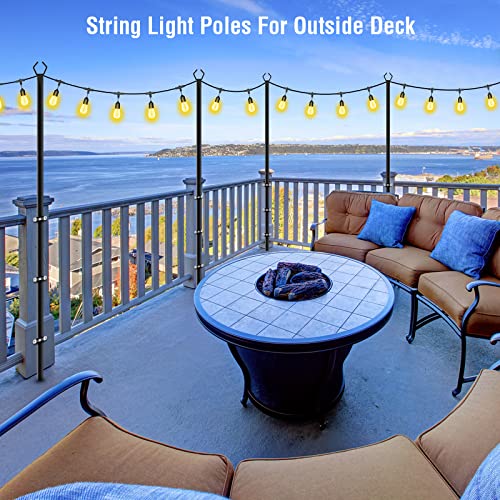 Aulimhti String Light Poles - 10Ft Metal Poles with Fork for Outdoor String Lights,2 Pack Light Poles Stand for Outside Garden,Patio,Wedding,Backyard,Deck,Party