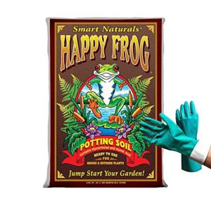 fox farm happy frog organic potting soil mix indoor outdoor garden plants, 51.4 quart(2 cu ft) ( bundled with pearsons protective gloves)