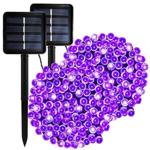 curyidy solar string lights purple halloween decor, 2 pack 200 led solar string lights outdoor waterproof 72ft 8 modes fairy lights for patio, yard, garden, pathway, xmas tree decor -72ft