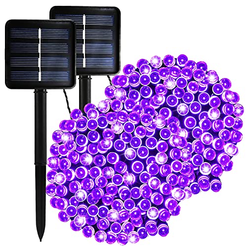 Curyidy Solar String Lights Purple Halloween Decor, 2 Pack 200 LED Solar String Lights Outdoor Waterproof 72ft 8 Modes Fairy Lights for Patio, Yard, Garden, Pathway, Xmas Tree Decor -72ft