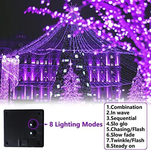 Curyidy Solar String Lights Purple Halloween Decor, 2 Pack 200 LED Solar String Lights Outdoor Waterproof 72ft 8 Modes Fairy Lights for Patio, Yard, Garden, Pathway, Xmas Tree Decor -72ft