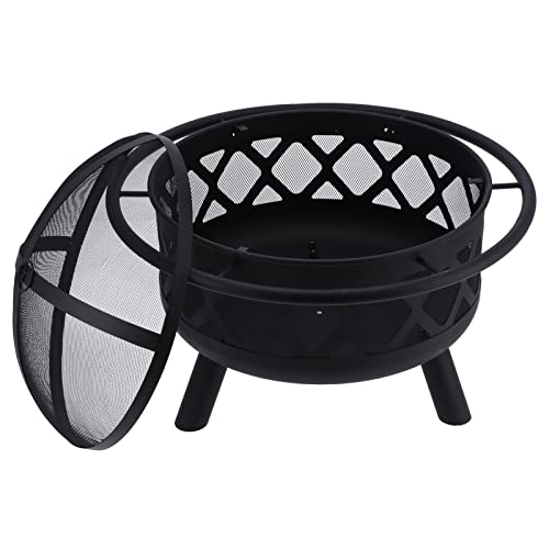 LDCHNH Round Wrought Iron Fire Pit Wood Burning Fire Pit Fireplace for Outdoor Patio Backyard Firepit