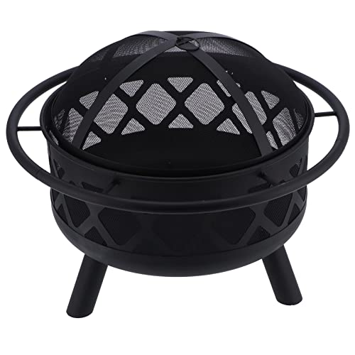 LDCHNH Round Wrought Iron Fire Pit Wood Burning Fire Pit Fireplace for Outdoor Patio Backyard Firepit