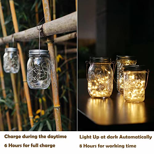 Decorman Solar Mason Jar Lid Lights, 6 Pack 10 LED Waterproof String Fairy Star Firefly Jar Lids Lights for Patio Garden Yard Lawn Party Wedding Christmas Decoration(Jars & Hangers Not Included)