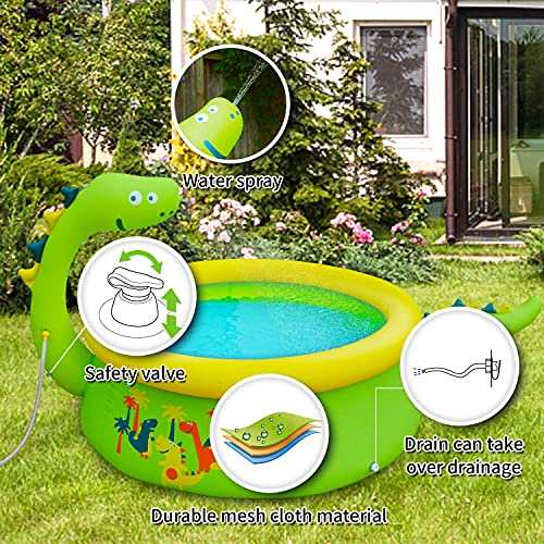 Inflatable Above Ground Family Size Pop up Pool for Kids Kiddie Kiddy Toddler Adult Hard Plastic Dinosaur Sprinkler Round Top Ring Pools for Outdoor Garden Backyard Summer Water Party 70" X 25"