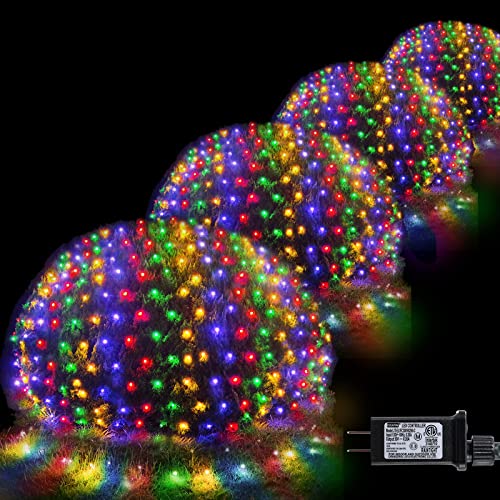 Colorful Net Lights, 360 LED Christmas Net Lights Outdoor, 21ft x 5ft Large Net Mesh String Lights, 8 Modes Twinkle String Lights Connectable Plug in for Bushes Halloween Hedge Yard Garden Party Decor