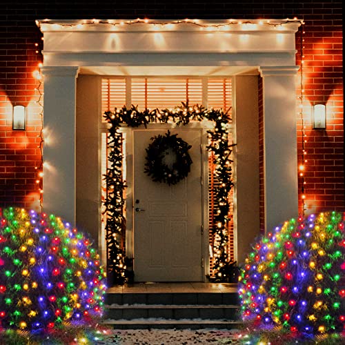 Colorful Net Lights, 360 LED Christmas Net Lights Outdoor, 21ft x 5ft Large Net Mesh String Lights, 8 Modes Twinkle String Lights Connectable Plug in for Bushes Halloween Hedge Yard Garden Party Decor