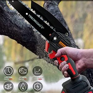 Mini Chainsaw Cordless 6-Inch with 2 Battery, YINLONGDAO Electric Compact Chain Saw with Brushless motor, Handheld Chain Saw Pruning Shears Chainsaw for Courtyard, Tree Branches, Household and Garden