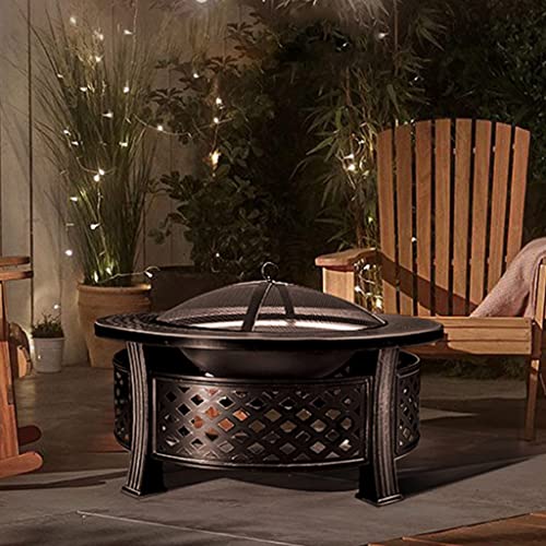 LDCHNH Outdoor Courtyard Brazier High Capacity Round Shape Multifunctional Barbecue Table Household Heating Stove with Fire Hook