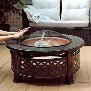 LDCHNH Outdoor Courtyard Brazier High Capacity Round Shape Multifunctional Barbecue Table Household Heating Stove with Fire Hook