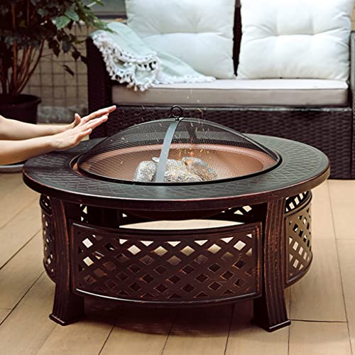 LDCHNH Outdoor Courtyard Brazier High Capacity Round Shape Multifunctional Barbecue Table Household Heating Stove with Fire Hook