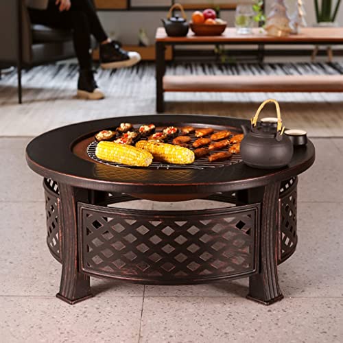 LDCHNH Outdoor Courtyard Brazier High Capacity Round Shape Multifunctional Barbecue Table Household Heating Stove with Fire Hook