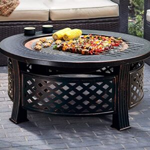 LDCHNH Outdoor Courtyard Brazier High Capacity Round Shape Multifunctional Barbecue Table Household Heating Stove with Fire Hook