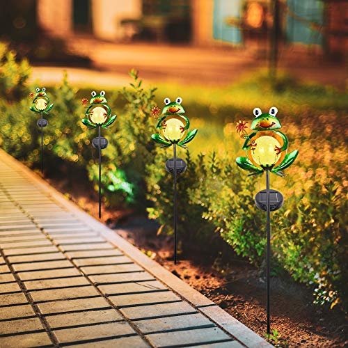LUNSY Garden Solar Lights Outdoor Decorative, Metal Frog Shape, Outdoor Waterproof Stake Lights with 2 Feet, Auto ON/OFF Solar Powered Light for Lawn, Backyard, Patio, Pathway