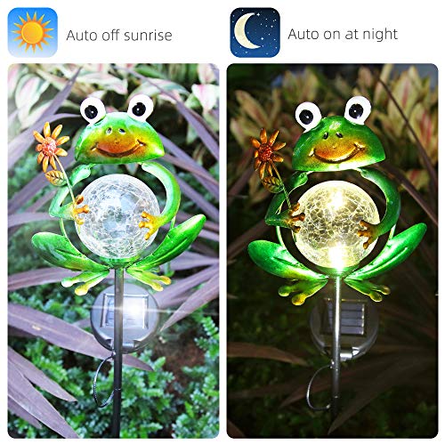 LUNSY Garden Solar Lights Outdoor Decorative, Metal Frog Shape, Outdoor Waterproof Stake Lights with 2 Feet, Auto ON/OFF Solar Powered Light for Lawn, Backyard, Patio, Pathway