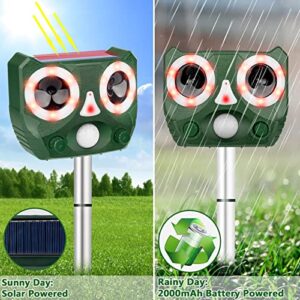 Solar Animal Repeller, Waterproof Outdoor Ultrasonic Animal Repeller, Motion Detection,LED Flashing Light Ultrasonic Pest Repellent to Keep Away Rat, Dog, Cat,Squirrel, Deer, Raccoon, Skunk, Rabbit