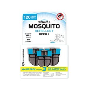 thermacell rechargeable mosquito repeller refills; advanced repellent formula provides 20’ protection zone; compatible with thermacell e-series & radius only; no deet, spray or flame