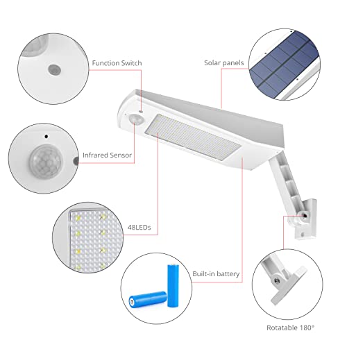 Solar Outdoor Lights, 48LEDs 900LM Garden Lights Solar Powered Waterproof IP65 4 Modes Emergency Light with PIR Motion Sensor, All-in-one Cordless Lamp, for Street Road Yard Pathway