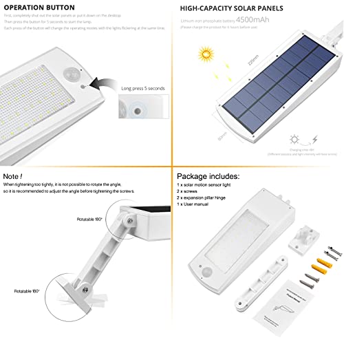 Solar Outdoor Lights, 48LEDs 900LM Garden Lights Solar Powered Waterproof IP65 4 Modes Emergency Light with PIR Motion Sensor, All-in-one Cordless Lamp, for Street Road Yard Pathway