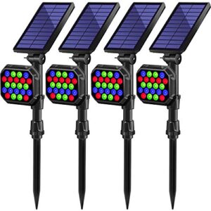 mzvul color solar spot lights outdoor, bright solar outdoor light waterproof, 7 color auto changing/fixable led rgb lights, solar landscape spotlights outdoor ambient lighting for garden pool, 4pack