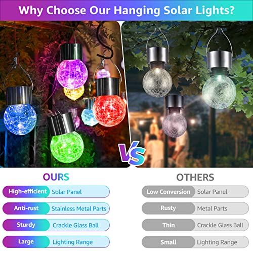 MAXvolador 12-Pack Hanging Solar Lights Outdoor, Decorative Cracked Glass Ball Light, Solar Powered Waterproof Globe Lighting with Handle for Garden, Yard,Patio,Tree,Holiday(Multicolor)