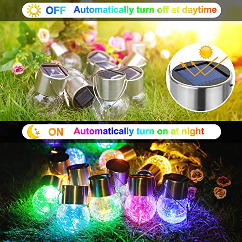 MAXvolador 12-Pack Hanging Solar Lights Outdoor, Decorative Cracked Glass Ball Light, Solar Powered Waterproof Globe Lighting with Handle for Garden, Yard,Patio,Tree,Holiday(Multicolor)