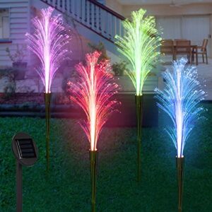 viodaim solar decorative garden flower lights outdoor waterproof 4 pack 7 color changing landscape fiber optic stake reed lights for patio yard lawn driveway pathway