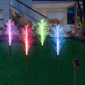 VIODAIM Solar Decorative Garden Flower Lights Outdoor Waterproof 4 Pack 7 Color Changing Landscape Fiber Optic Stake Reed Lights for Patio Yard Lawn Driveway Pathway