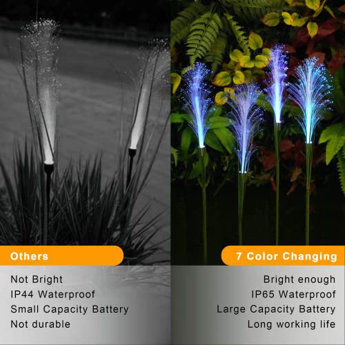 VIODAIM Solar Decorative Garden Flower Lights Outdoor Waterproof 4 Pack 7 Color Changing Landscape Fiber Optic Stake Reed Lights for Patio Yard Lawn Driveway Pathway
