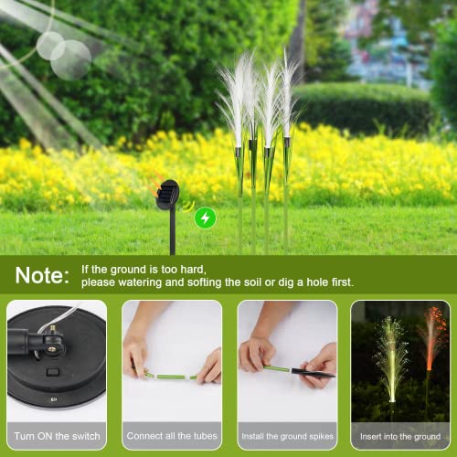 VIODAIM Solar Decorative Garden Flower Lights Outdoor Waterproof 4 Pack 7 Color Changing Landscape Fiber Optic Stake Reed Lights for Patio Yard Lawn Driveway Pathway