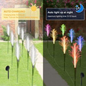 VIODAIM Solar Decorative Garden Flower Lights Outdoor Waterproof 4 Pack 7 Color Changing Landscape Fiber Optic Stake Reed Lights for Patio Yard Lawn Driveway Pathway