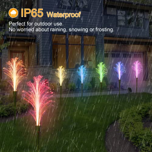 VIODAIM Solar Decorative Garden Flower Lights Outdoor Waterproof 4 Pack 7 Color Changing Landscape Fiber Optic Stake Reed Lights for Patio Yard Lawn Driveway Pathway