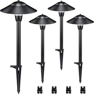 sunvie low voltage pathway lights led landscape lights low voltage 3w 12-24v 3000k landscape lighting cast-aluminum waterproof landscape path lights for yard walkway garden etl listed cord, 4 pack