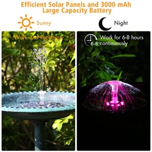 AISITIN 2.5W Solar Bird Bath Fountain Pump & 3.5W LED Solar Fountain Pump with Colorful Lights & 3000mAh Battery, Solar Water Fountain Pump for Garden, Ponds, Fish Tank and Outdoor