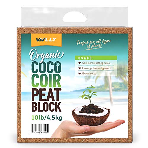 Compressed Coco Coir Block 10 Pounds, Natural Seed Starter with Low EC and pH Balance, Enhance Root Growth in Herbs, Flowers, and House Plants, Organic with High Expansion - by Vivlly