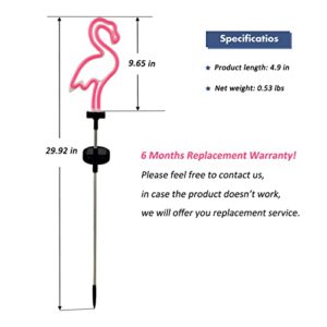 Solar Pink Flamingo Yard Ornaments w/Stakes, Solar Landscape Lights Outdoor Waterproof Neon Strip for Garden Pathway Patio Lawn Flowerbed Beach Party Wedding, 30" Tall (2 Pack)