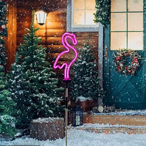 Solar Pink Flamingo Yard Ornaments w/Stakes, Solar Landscape Lights Outdoor Waterproof Neon Strip for Garden Pathway Patio Lawn Flowerbed Beach Party Wedding, 30" Tall (2 Pack)