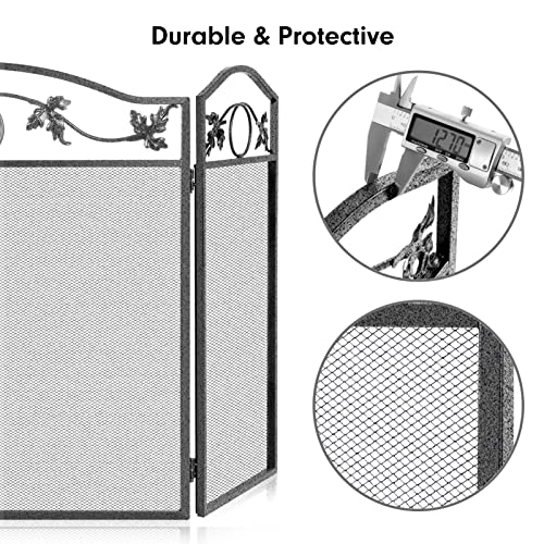 Amagabeli Firewood Rack bundle Fireplace Screen 3 Panel Pewter Foldable