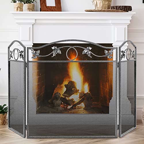 Amagabeli Firewood Rack bundle Fireplace Screen 3 Panel Pewter Foldable