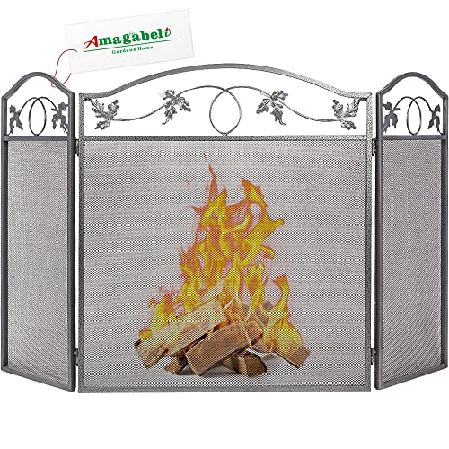 Amagabeli Firewood Rack bundle Fireplace Screen 3 Panel Pewter Foldable
