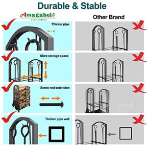 Amagabeli Firewood Rack bundle Fireplace Screen 3 Panel Pewter Foldable