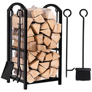 Amagabeli Firewood Rack bundle Fireplace Screen 3 Panel Pewter Foldable