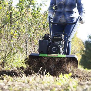 Tazz 35310 2-in-1 Front Tine Tiller/Cultivator, 79cc 4-Cycle Viper Engine, Gear Drive Transmission, Forged Steel Tines, Multiple Tilling Widths of 11”, 16” & 21”, Toolless Removable Side Shields,Green